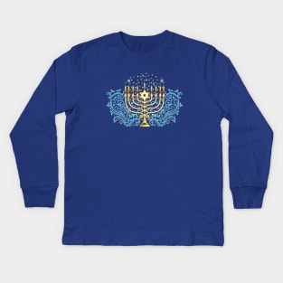 Golden menorah for Hanukkah Kids Long Sleeve T-Shirt